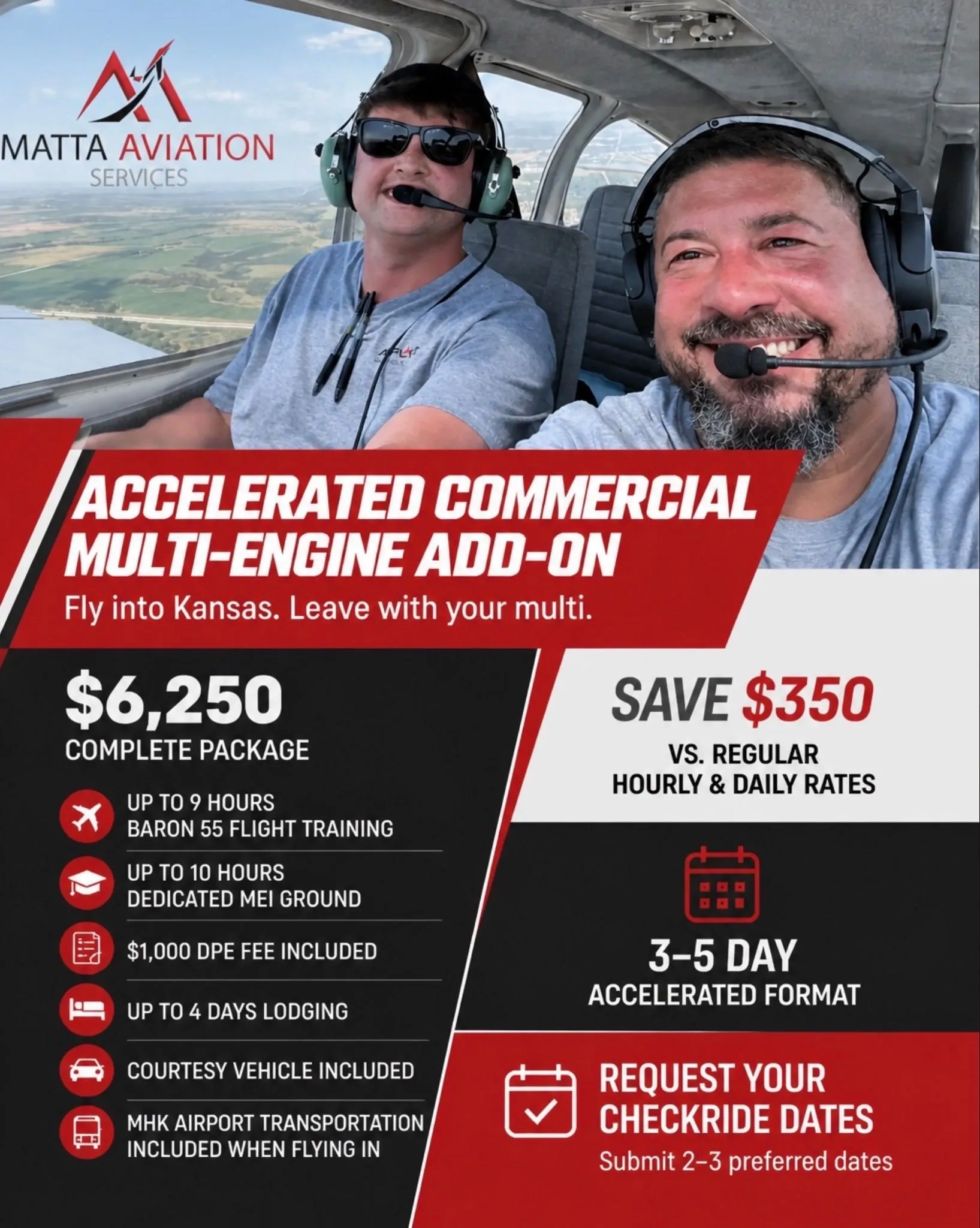 Matta Aviation Services accelerated commercial multi-engine add-on course flyer